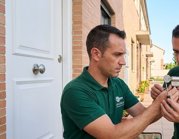 Cerrajero instalando seguridad en puerta de casa en Cúllar Vega